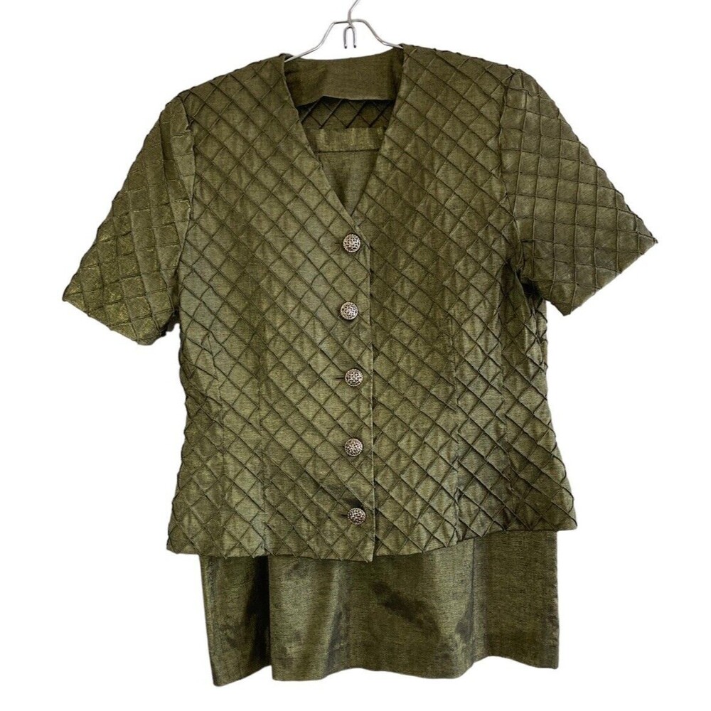 Vtg Handmade Womens 2 Pc Suit Unsized Measures 10 M Skirt & Top Green Retroglam